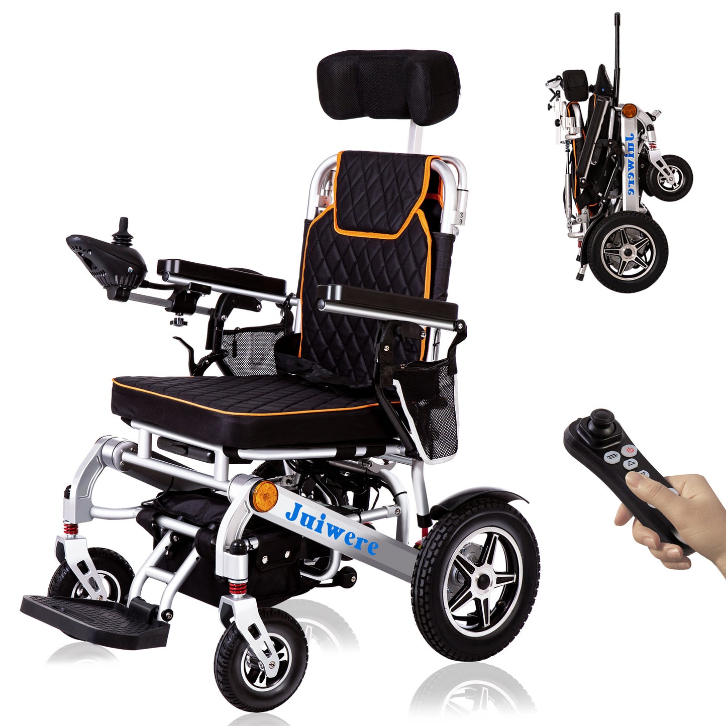 Juiwere Folding Electric Wheelchair,Portable Wheelchair Lightweight Folding,All Terrain Reclining Wheelchairs for Adults,Airline Approved - XL Motor