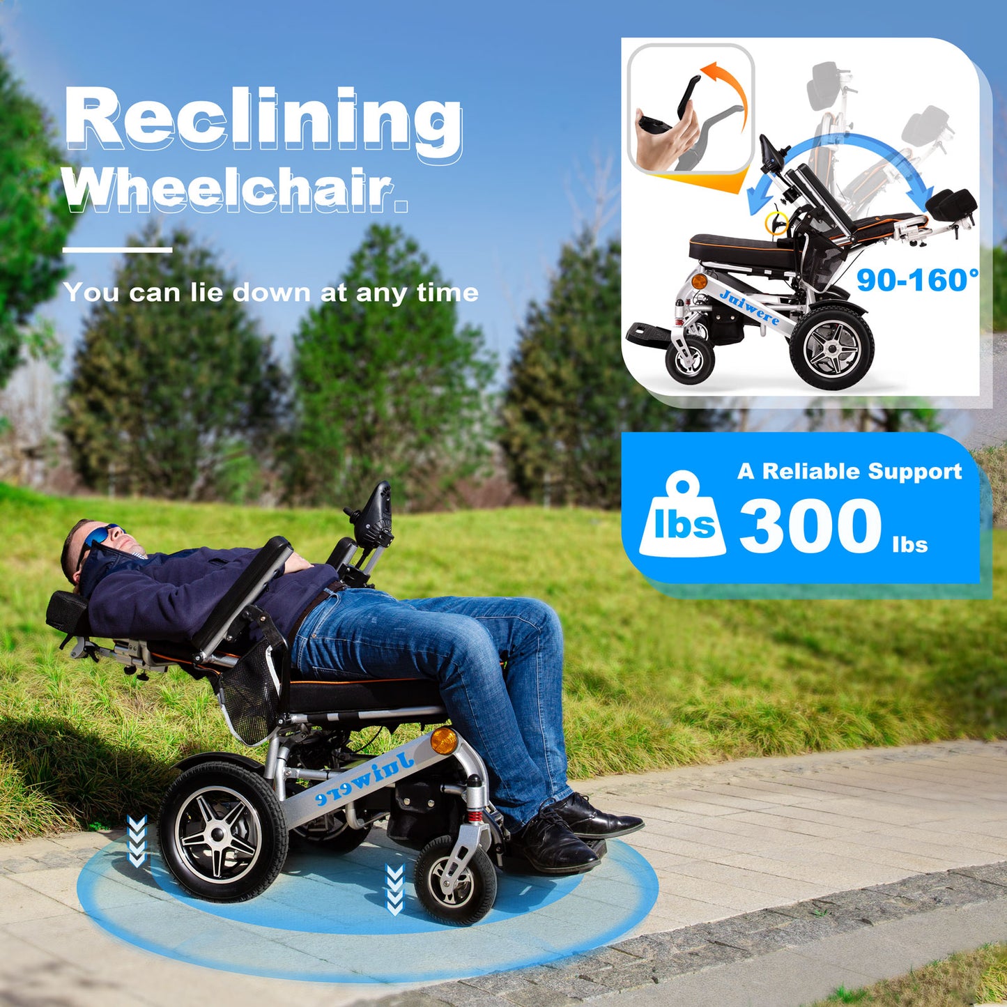 Juiwere Folding Electric Wheelchair,Portable Wheelchair Lightweight Folding,All Terrain Reclining Wheelchairs for Adults,Airline Approved - XL Motor