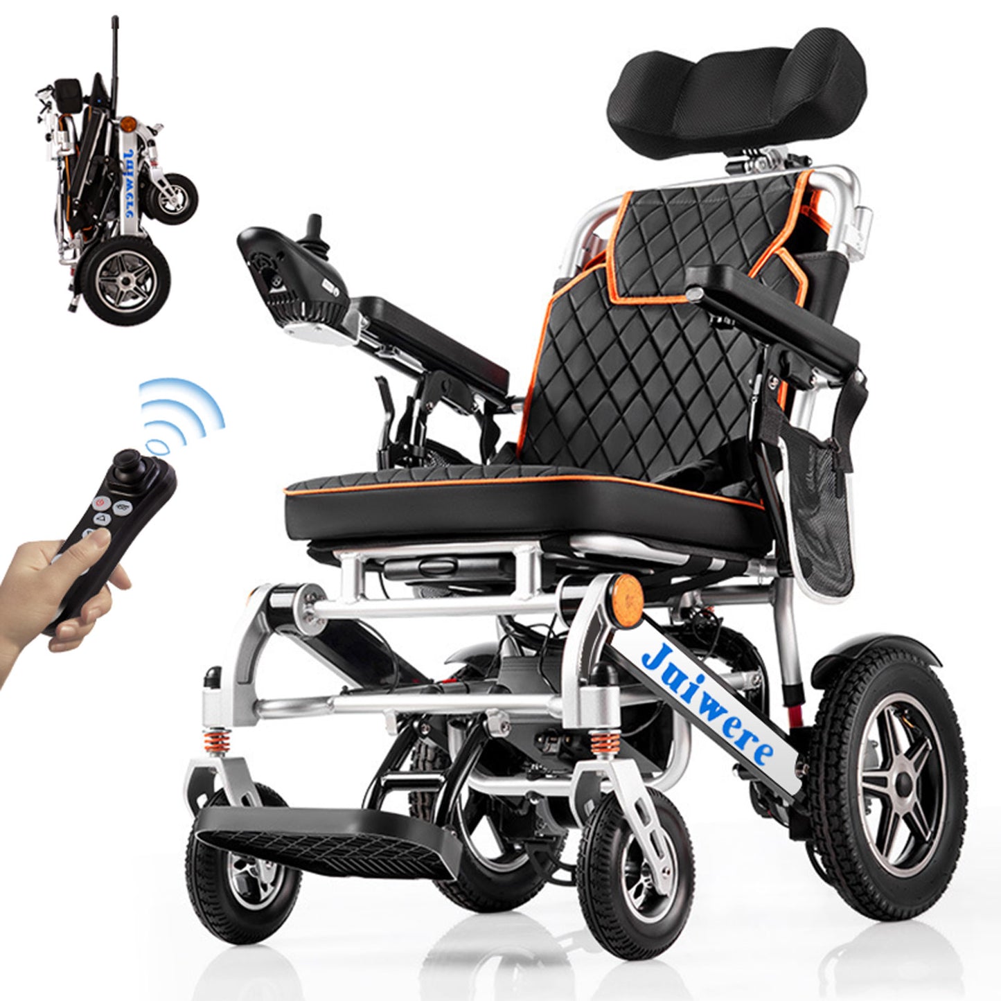 Juiwere Folding Electric Wheelchair,Portable Wheelchair Lightweight Folding,All Terrain Reclining Wheelchairs for Adults,Airline Approved - XL Motor