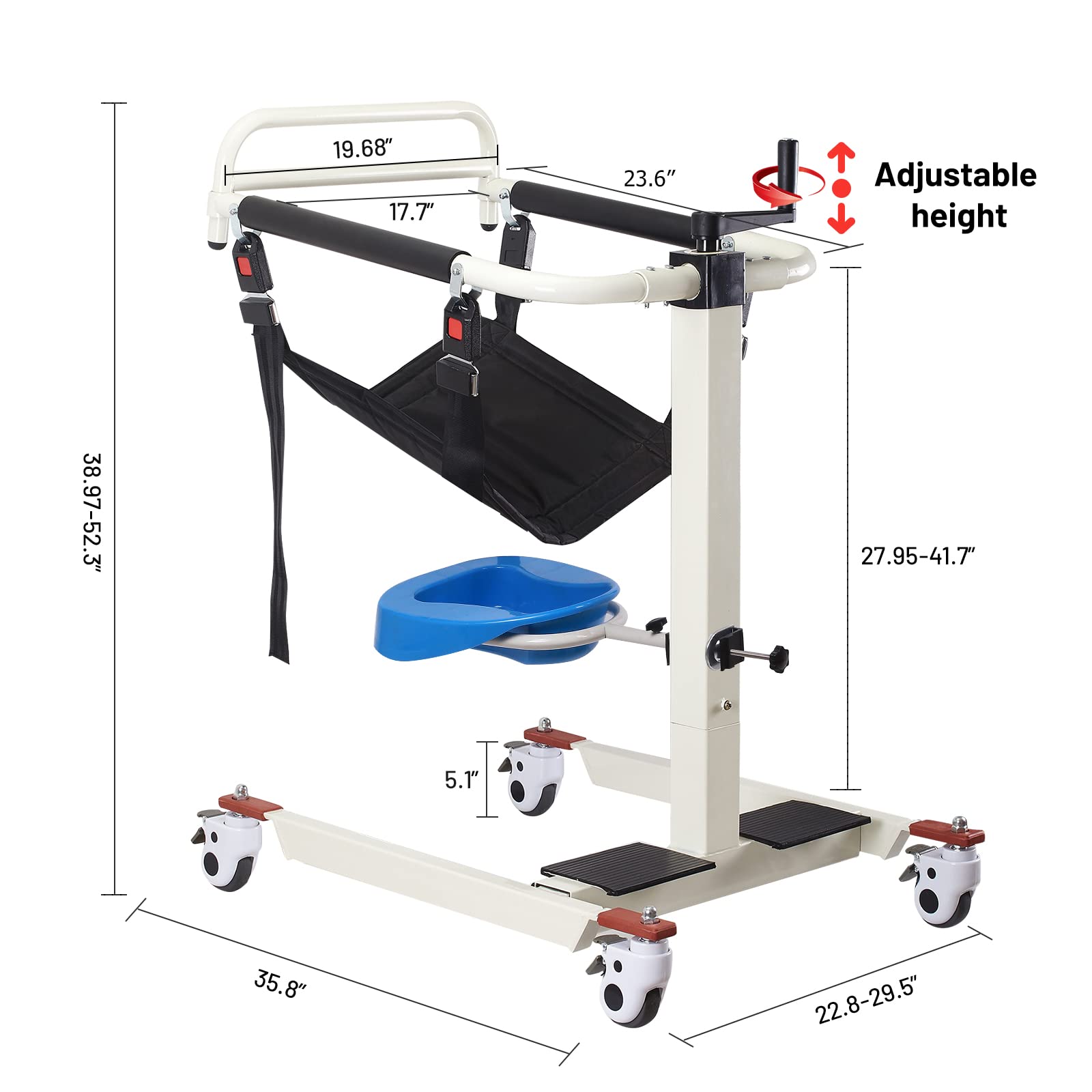 Patient Transfer Chair Bedside Commode Adjustable Height and Width