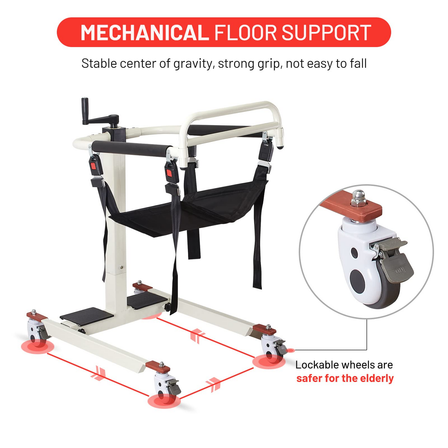 Patient Transfer Chair Bedside Commode Adjustable Height and Width Bathroom Wheelchair for Disabled, Stair Lifts for Seniors with Two Cushions and Toilet，Load Capacity 330 lbs